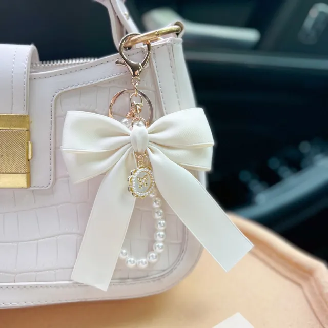 Bow Pearl Metal Keychains Decoration White - Shop at LoveMi