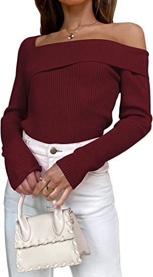 European And American Autumn Leisure Long-sleeved Slim Off-shoulder Knitted Sweater Pullover Top
