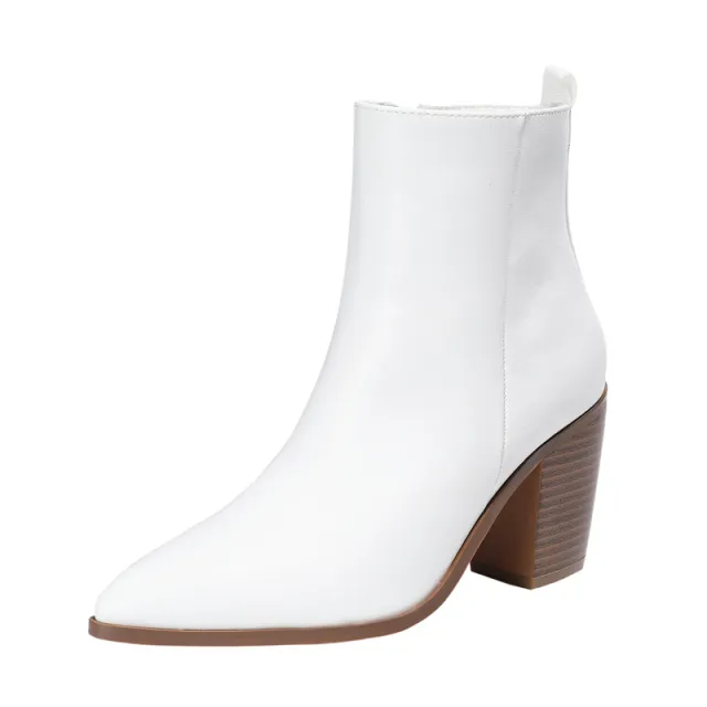 New High Heel Side Zipper Head Chunky Heel Martin Boots Women White - Shop at LoveMi