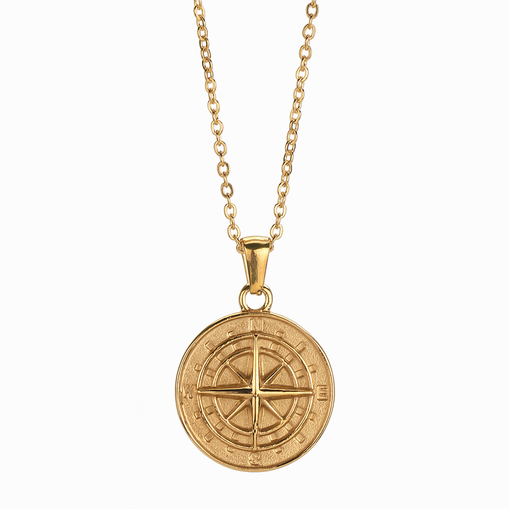 Titanium Steel Compass Pendant Necklace (Black pendant)