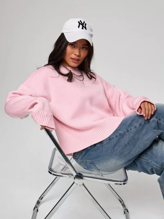 Thick Short Round Neck Solid Color Sweater For Women Pink - Shop at LoveMi