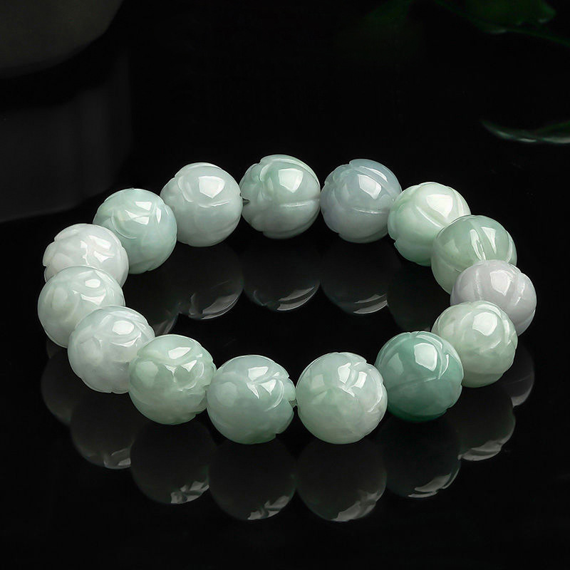 Natural Emerald Lotus Beads Jade Bracelet