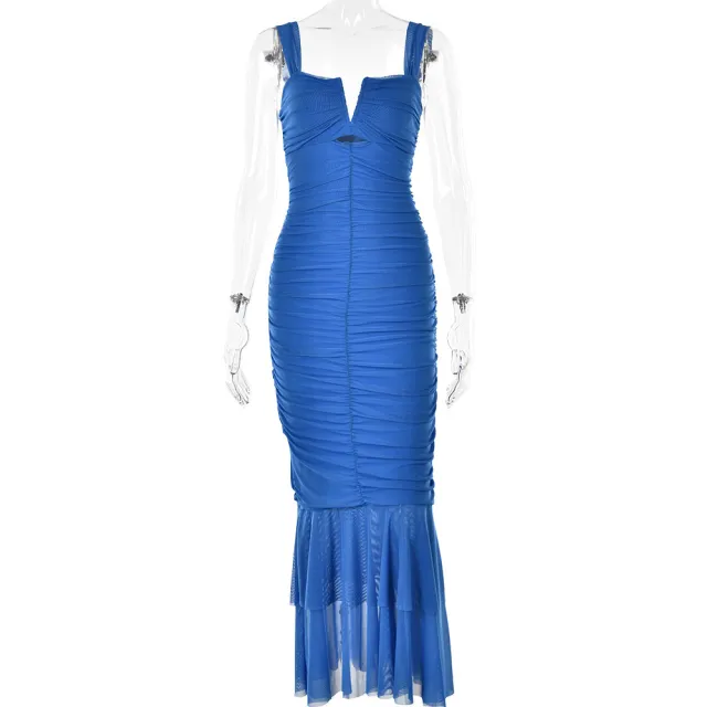 Fashion Suspenders Backless Tight Dress Blue - Shop at LoveMi