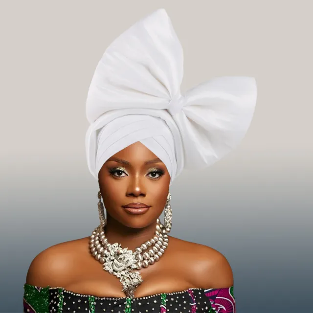 African Headdress Wedding Big Bow Tam o' shanter Baotou White - Shop at LoveMi