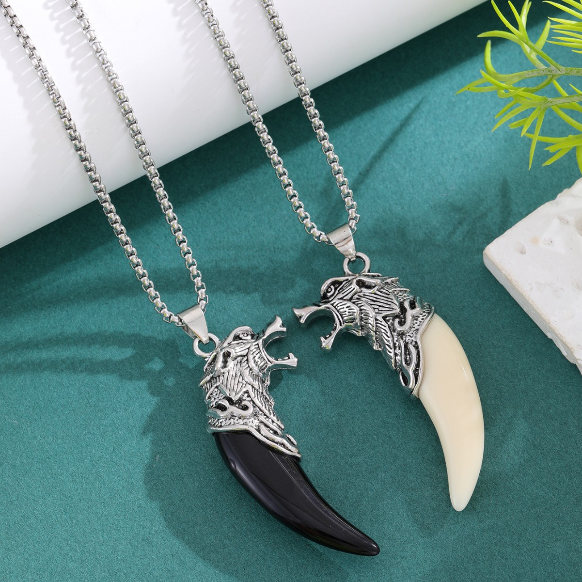 Punk Style Couple Necklace - Wolf Tooth Pendant for Men and Women - Stainless Steel Gothic Jewelry