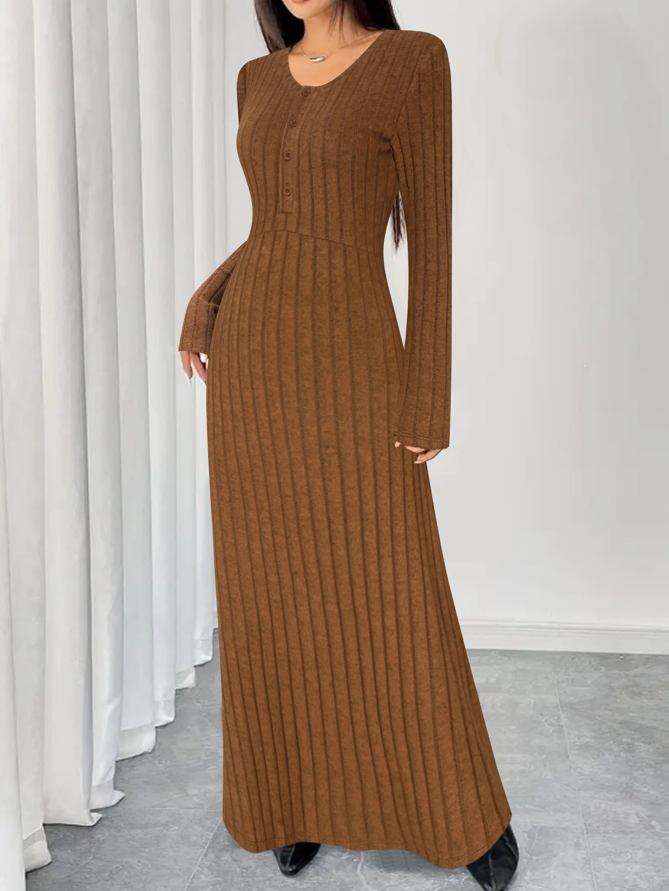 Stylish And Elegant V Neck Womens Dress Brown - Shop at LoveMi