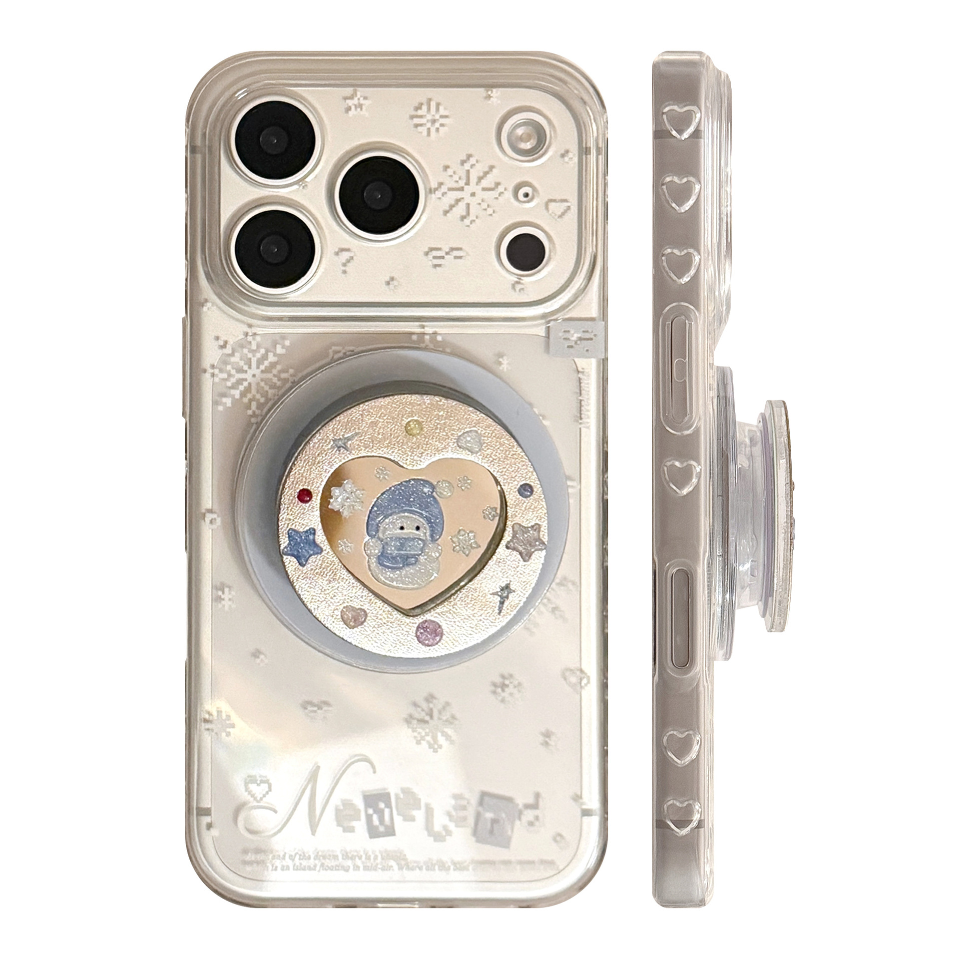 Glitter Snowman Magnetic Stand Phone Case Transparent