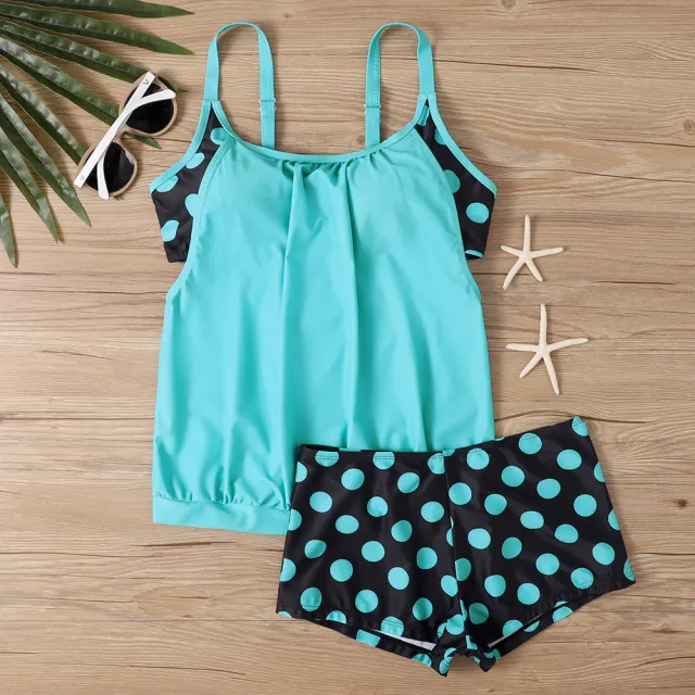 Split Printed Polka Dot Boxer Swimsuit For Women Blue - Shop at LoveMi