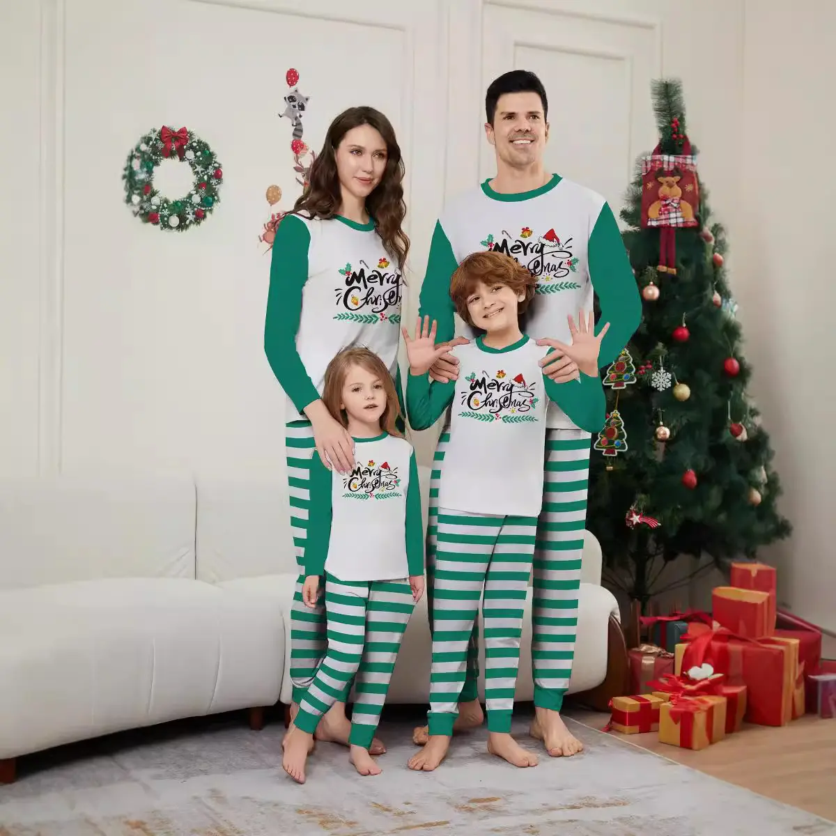 Parent-Child Christmas Suit Blue And White Striped