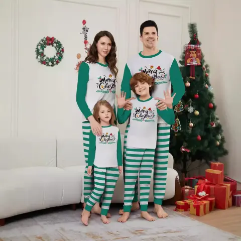 Parent-Child Christmas Suit Blue and White Striped Letters