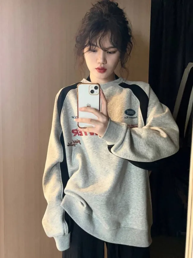 Vigorous Style Loose All match Crew Neck Coat Sweater Premium Gray - Shop at LoveMi