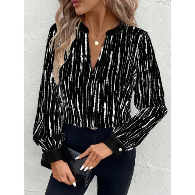 Color Matching Slit Collar Long Sleeve Elegant Workplace Suit Blackandwhite - Shop at LoveMi