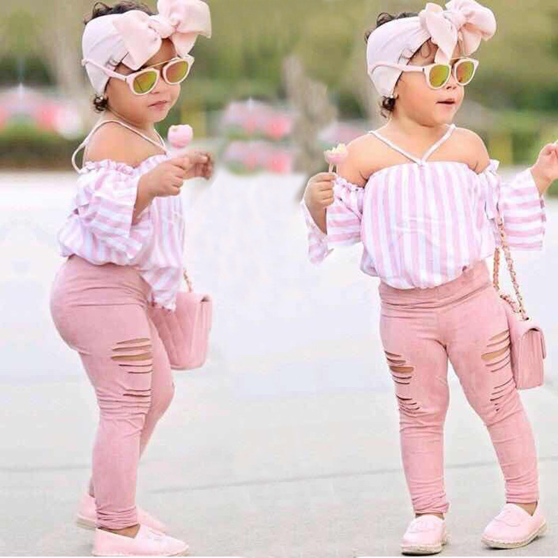 Girls' Fashion Holes Trousers Suit