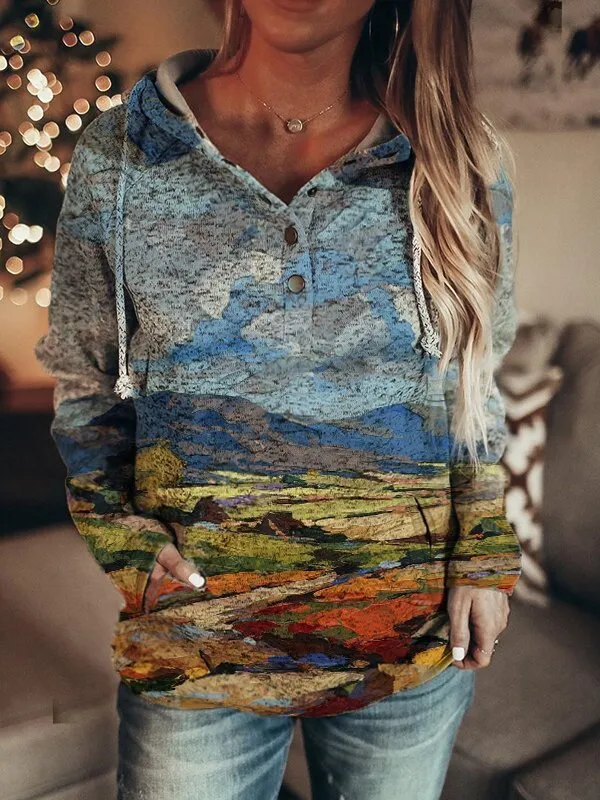 Retro Animal Nature Abstract Printing Brown Button Hoodie Qh1M211812Z - Shop at LoveMi