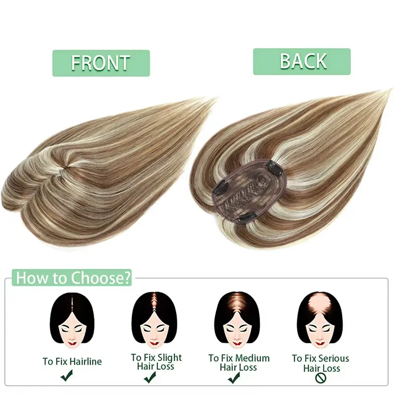 Seamless White Human-hair One-piece Hairpiece For The Crown Of The Head