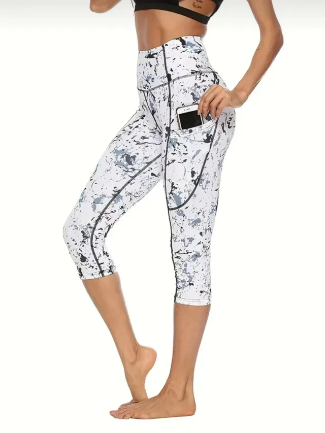 Trousers Belly Contracting Hip Lifting Yoga Fitness Exercise Nude Feel Tight Leggings Printing White - Shop at LoveMi