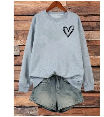 Heart Shape Printed Drop shoulder Sweatshirt Gray - Shop at LoveMi
