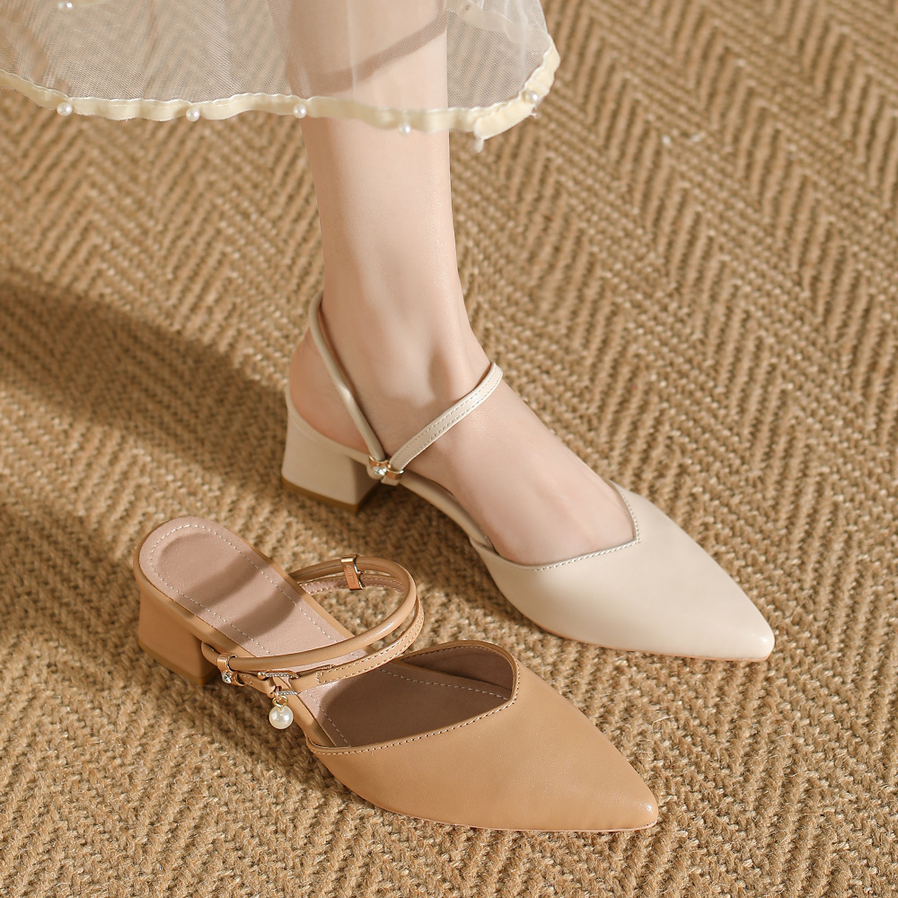 Summer New Arrival Pointed-toe Pumps And Chunky Mid-heel Slides
