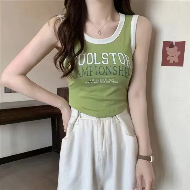 Women's Summer Letter Printing Short Camisole Green - Shop at LoveMi