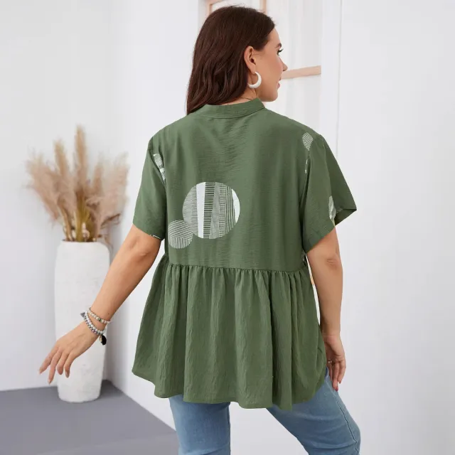 Women's Slim fit Ruffled Short sleeved Shirt Dark Green - Shop at LoveMi