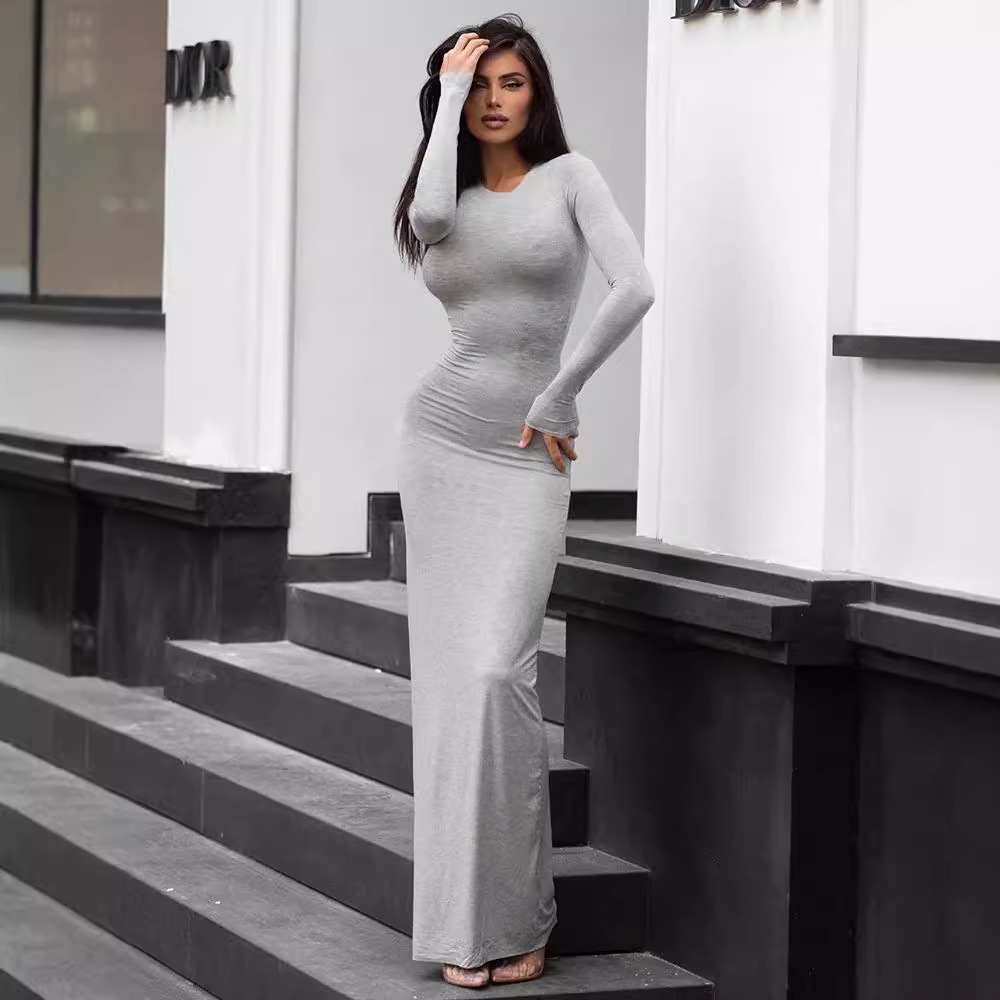 Round Neck Long Sleeve Slim Fishtail Casual Jumpsuit