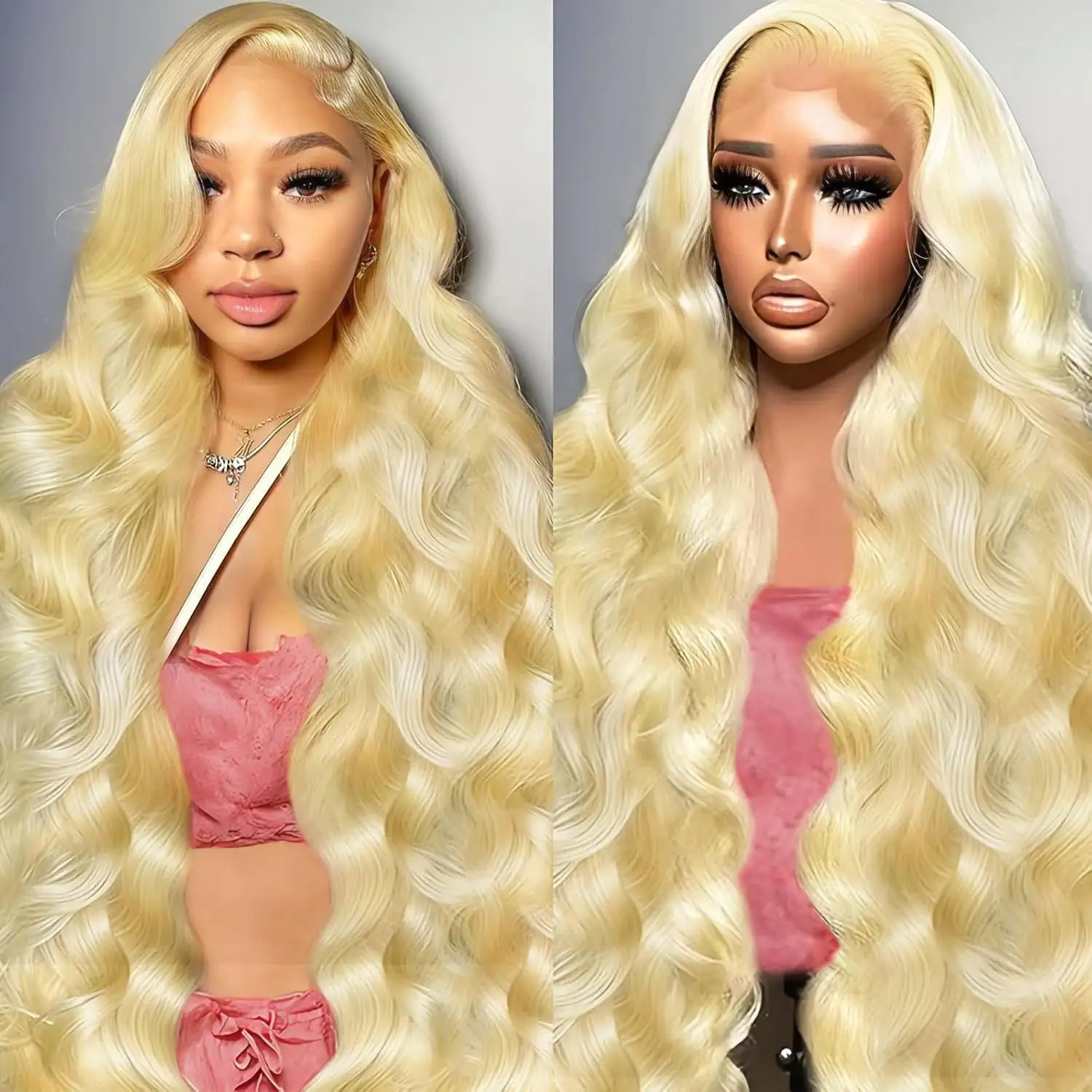 Hand-woven Front Lace Synthetic Wigs Golden Big