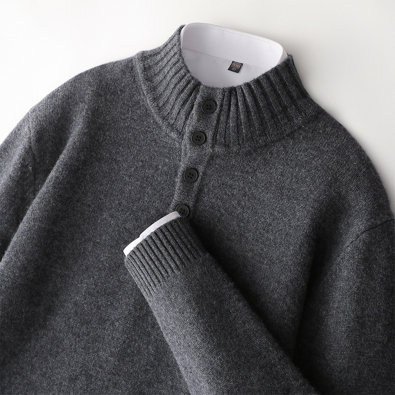 Thickened Four-button Half-collar Wool Sweater Men - Image 3