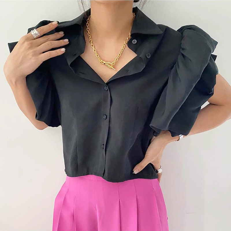 Palace Blue Shirt Women's Lapel Peplum Top