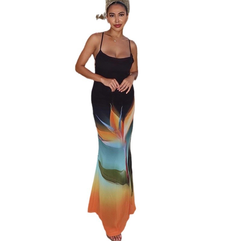 Women's Fashion Personality Printing Slip Dress