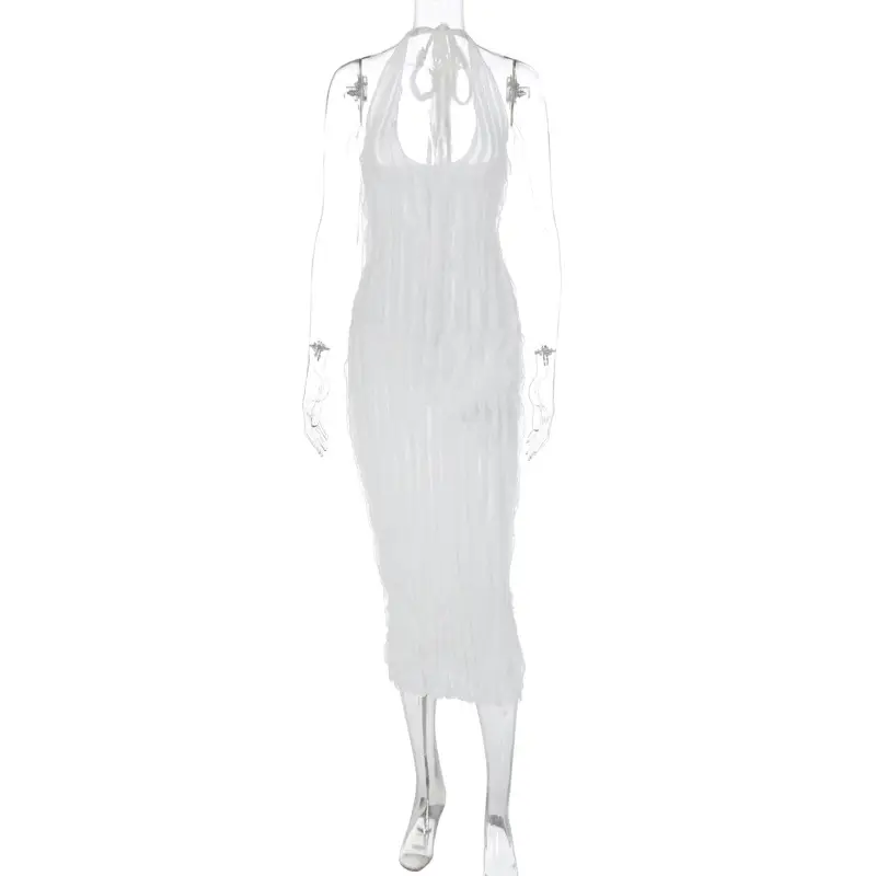 Women's Solid Color Backless Deep V Pleated Dress