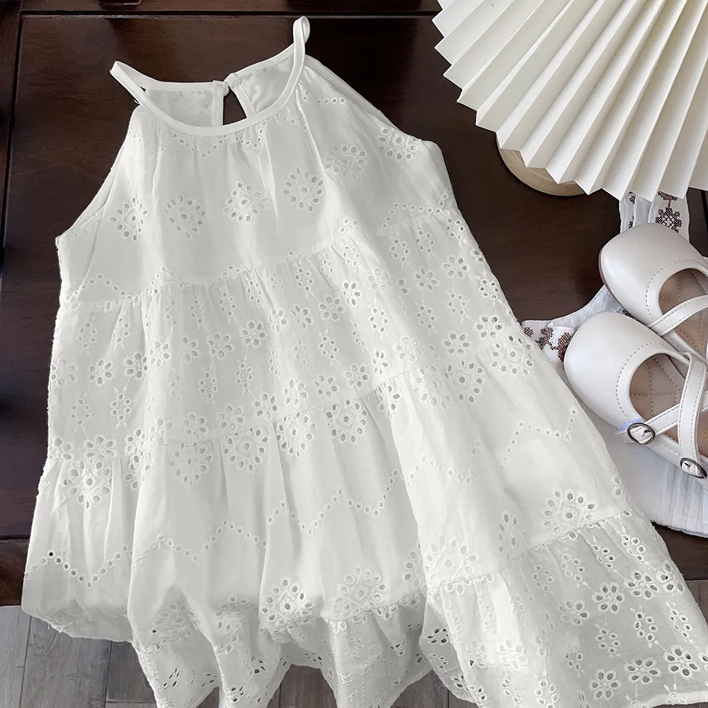 Girl's Strap Skirt Sleeveless Hollow Cotton