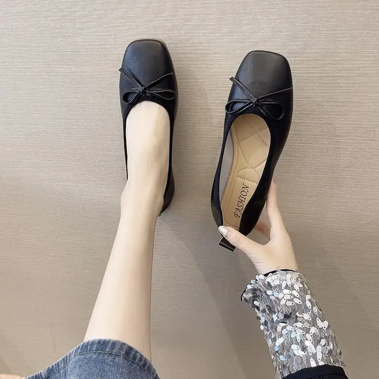 Bow-tie Flat Shallow-toe Square-toe Pumps For Women