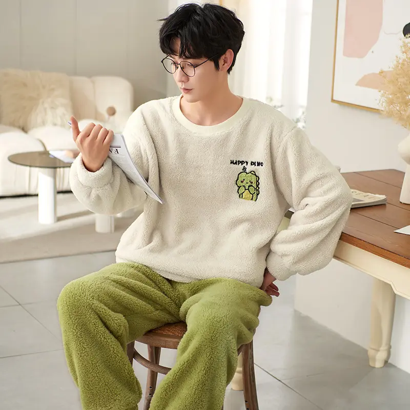 Coral Velvet Pajamas Men's Winter Thicken Thermal
