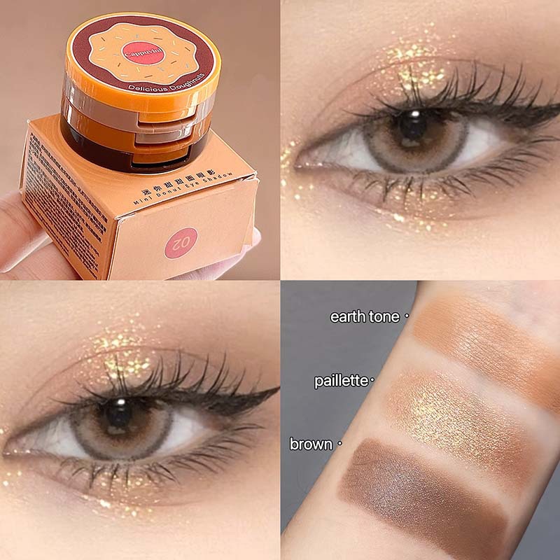 Cute Thin And Glittering Matte Daily Three-color Mini Donut Eye Shadow 7