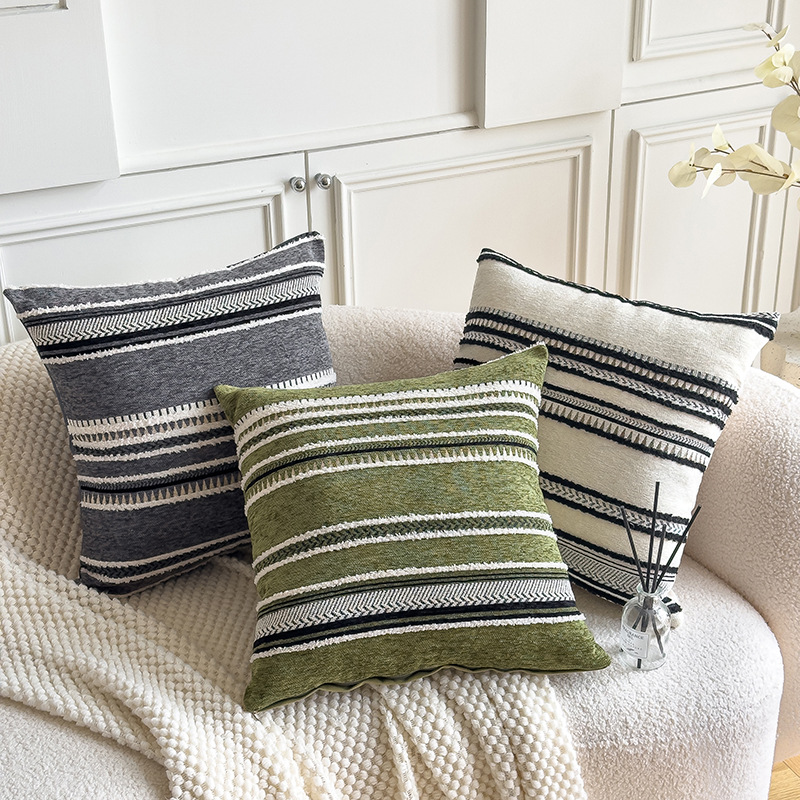 Instagram-style Chenille Striped Pillowcase Guesthouse Living Room Sofa Vertical Stripe Back Cushion