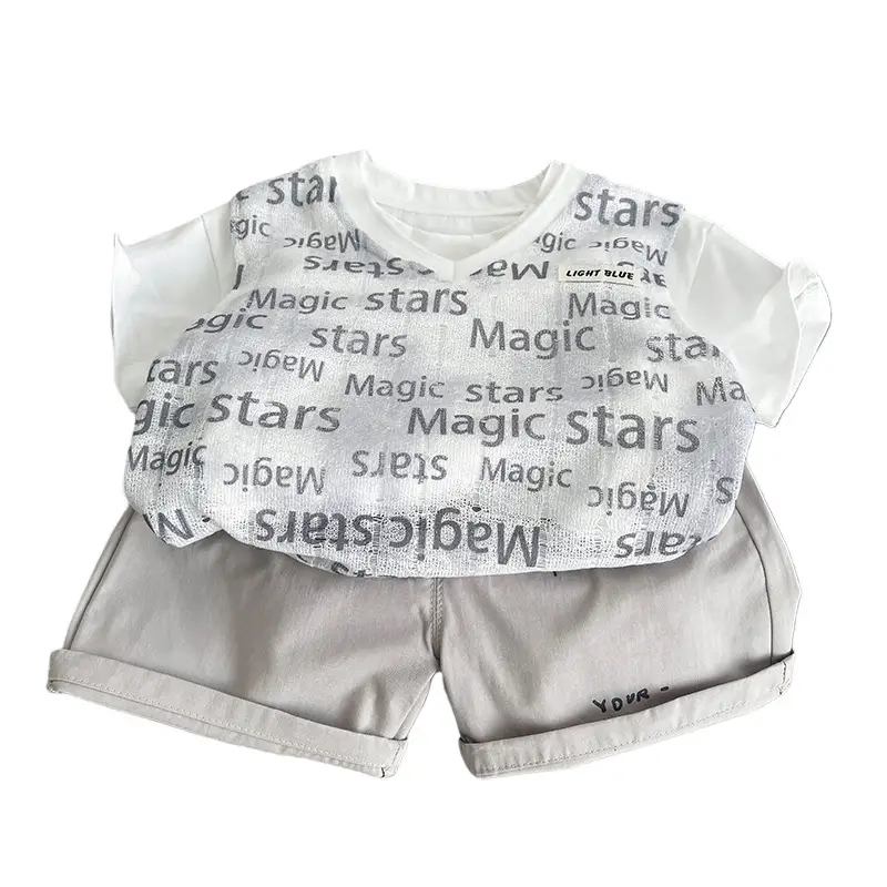 Boys' Letter Print Short-Sleeve Three-Piece Set