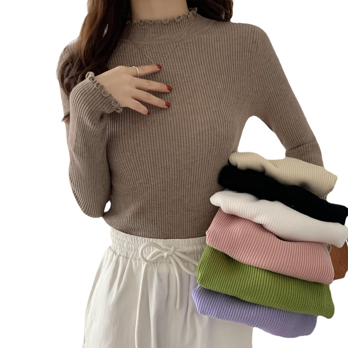 Half High Collar Inner Lining Bottom Sweater Slim Fit Fit Long Sleeved Sweater