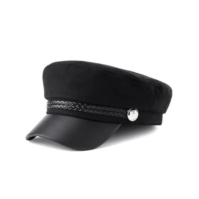 Black Beret British Retro Woolen Navy Flat top Cap Black - Shop at LoveMi