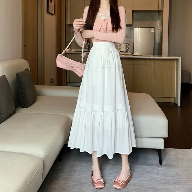 Artistic Style White Lace Patchwork A Line Skirt Cake Dress White - Shop at LoveMi