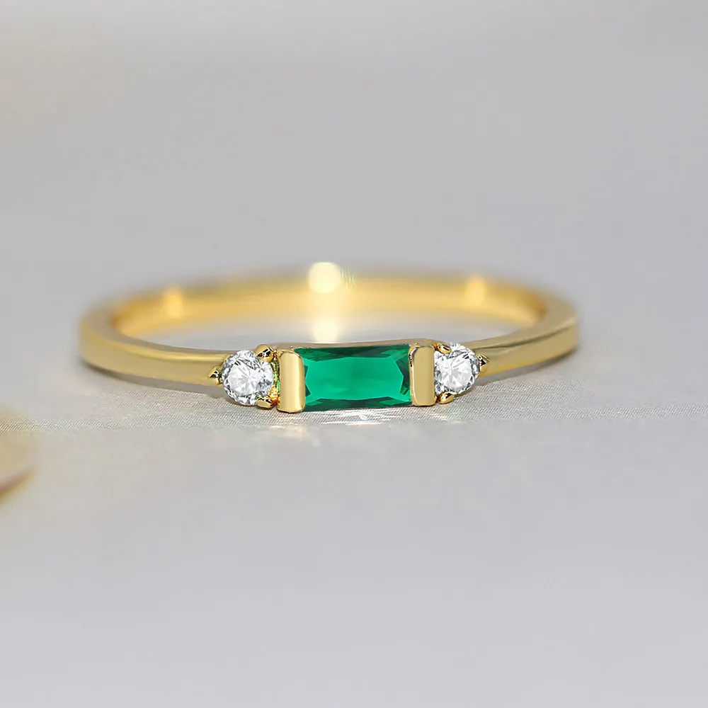 Geometric Engagement Ring Inlaid Zircon Plated 14K Gold Accessories - Emerald Stone