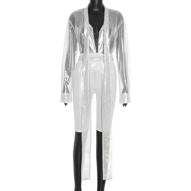 Cross border Trendy Tied Top Fifth Tight Pants Two piece Suit Silver - Shop at LoveMi
