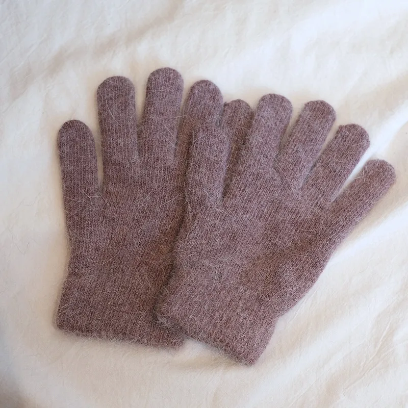 Women's Winter Finger Knitting Cute Monochrome Girl Versatile Pure Color Warm Gloves - Milk Coffee