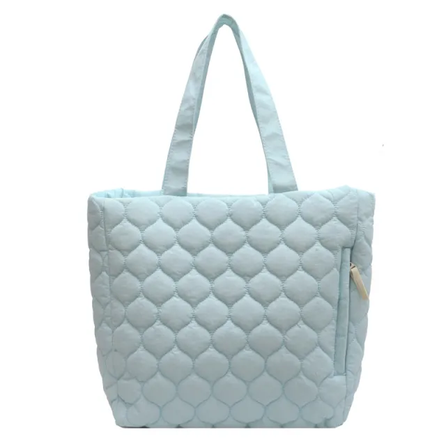 Rhombus Cotton padded Coat Shoulder Tote Bag Blue - Shop at LoveMi