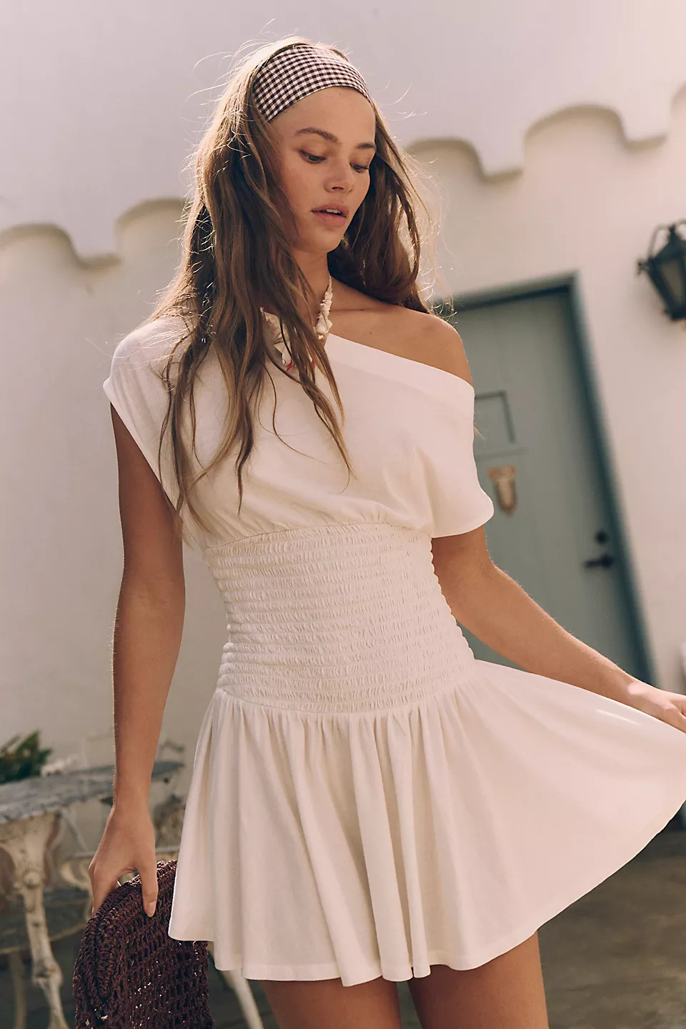 Women's Off the shoulder Casual Solid Color Waist Tight Slim Fit Dress White - Shop at LoveMi