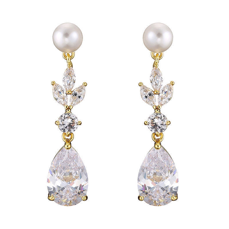 Fashion Leaves Zircon Water Drop Earrings Women