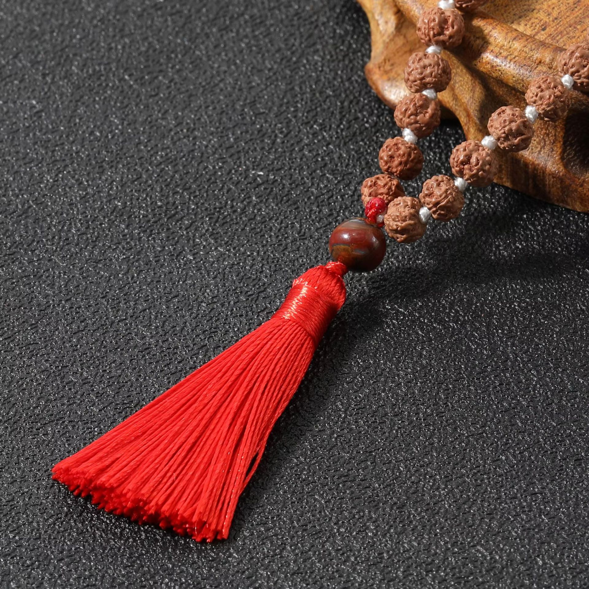 Traditional Mala Bead Loop with Red Tassel