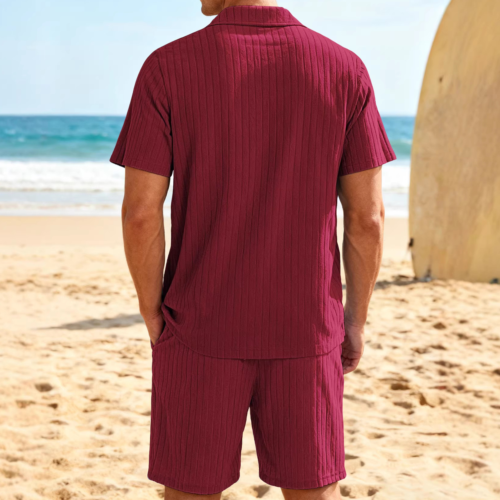 Casual Button-Down Shirt And Mens Shorts Set