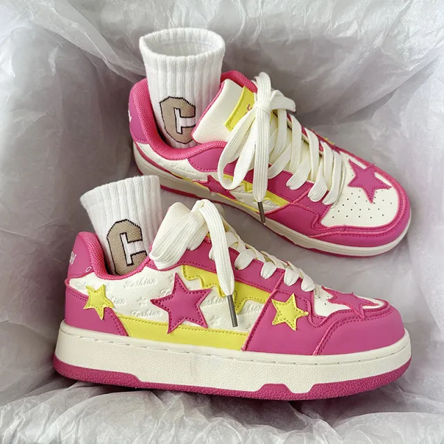 Summer Ins Style Contrast Color Retro Five pointed Star Lightweight Trendy Sports Board Shoes Red - Shop at LoveMi