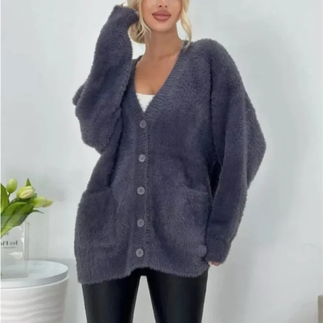 Women's Imitation Mink Pocket Knitted Cardigan For Autumn And Winter Dark Gray - Shop at LoveMi