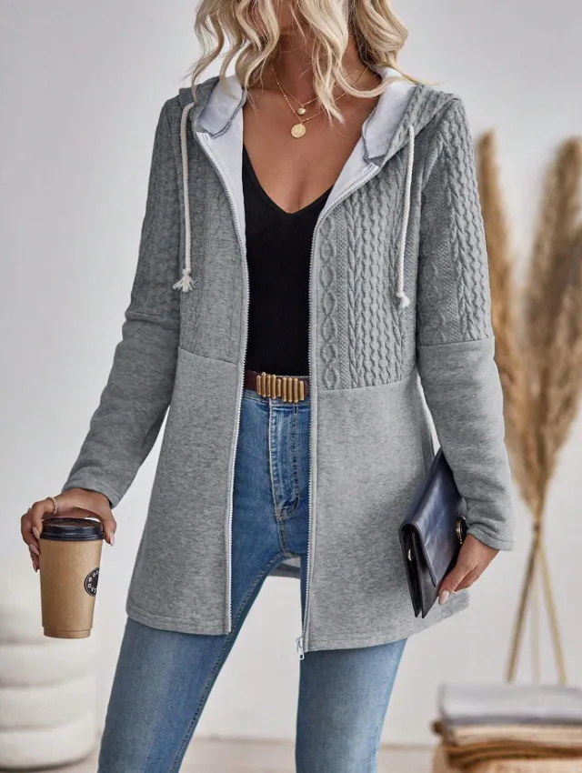 Solid Color Corrugated Stitching Casual Loose Jacket Coat Gray - Shop at LoveMi